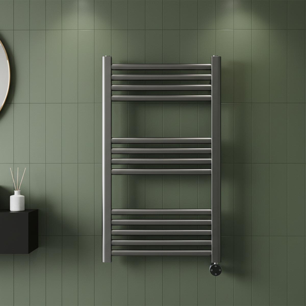 black electric towel radiator with thermostat and timer