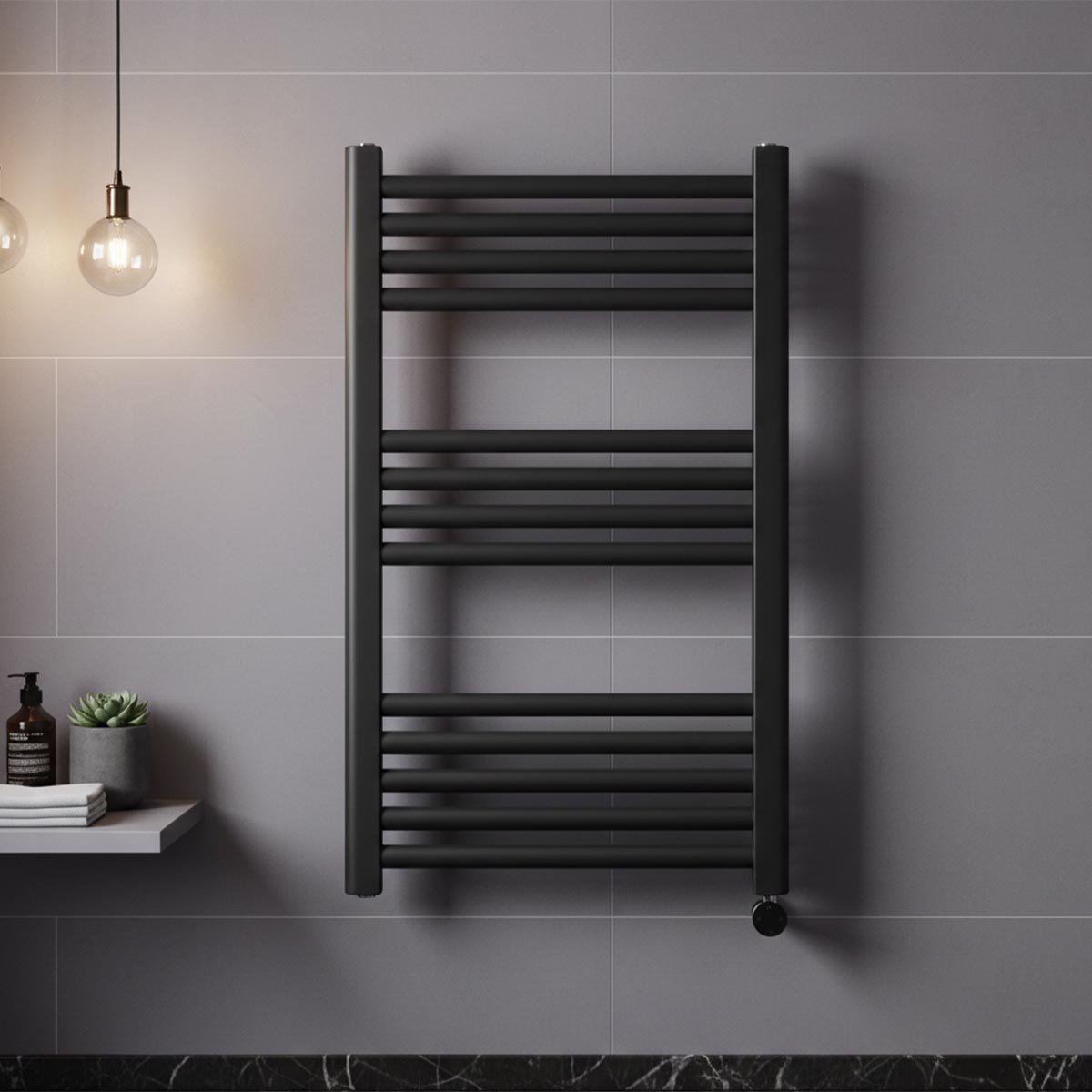 black towel radiator with thermostat and timer
