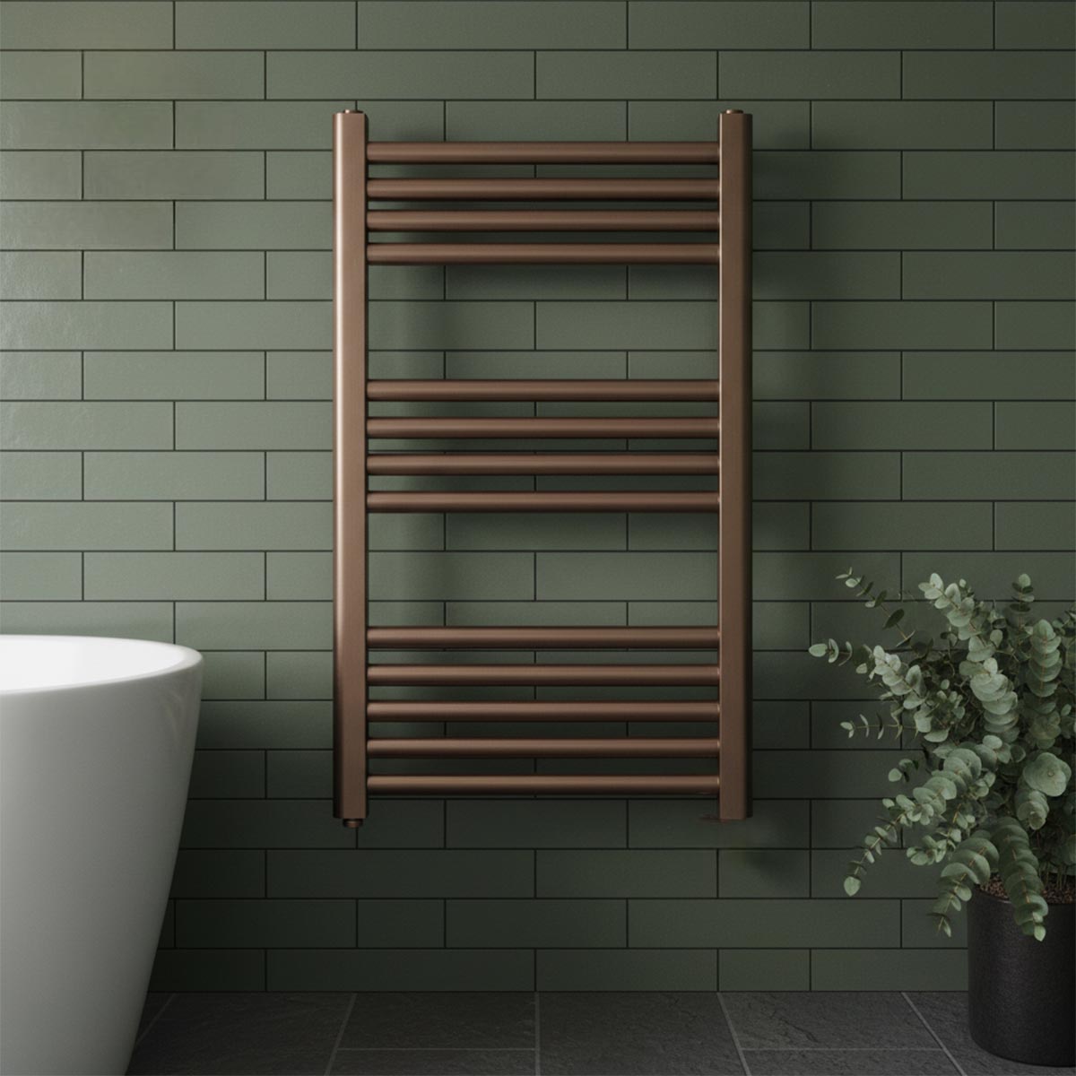 brushed bronze wlectric towel rail with standard heating element 800mm