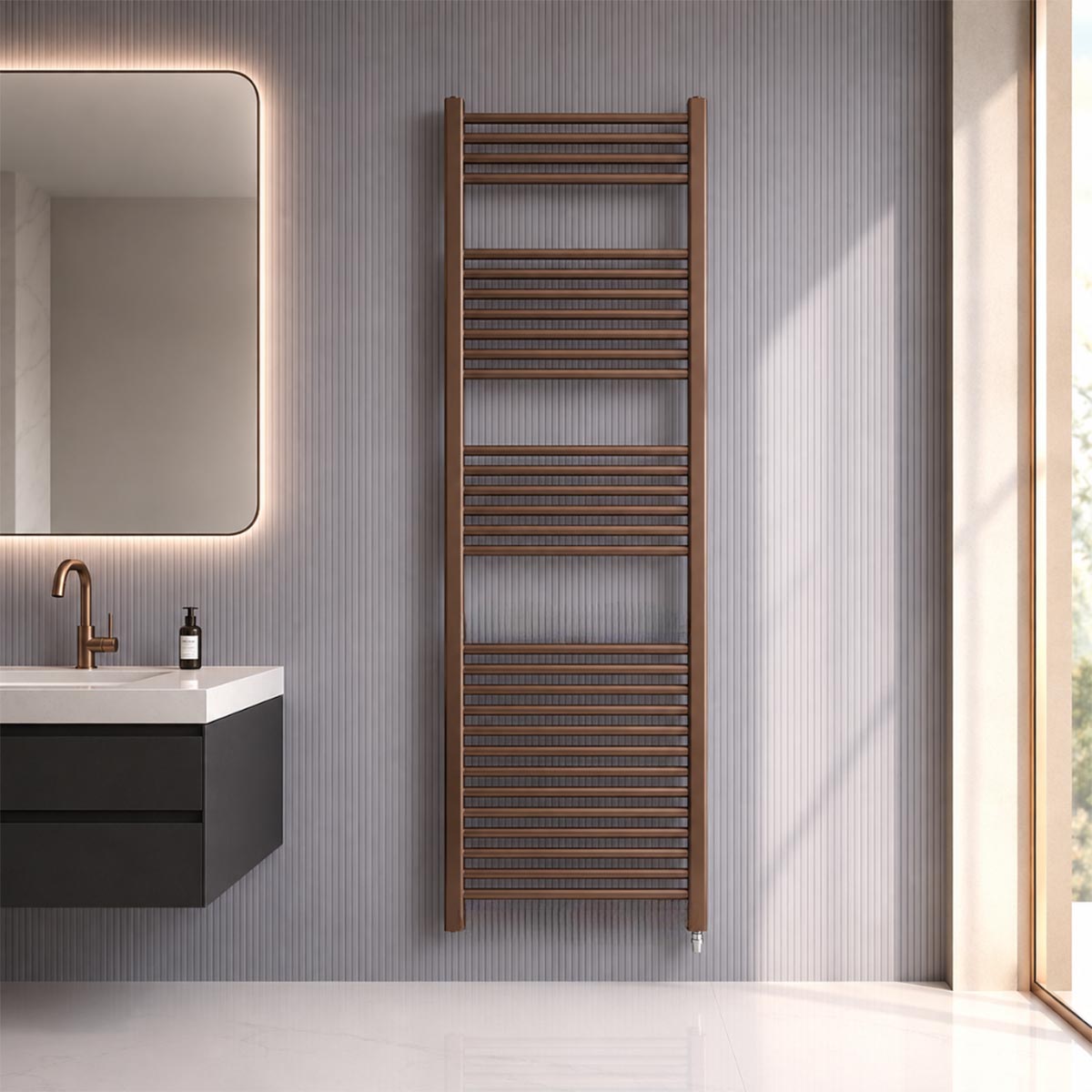 tall 1600mm electric towel rail radiator - bronze