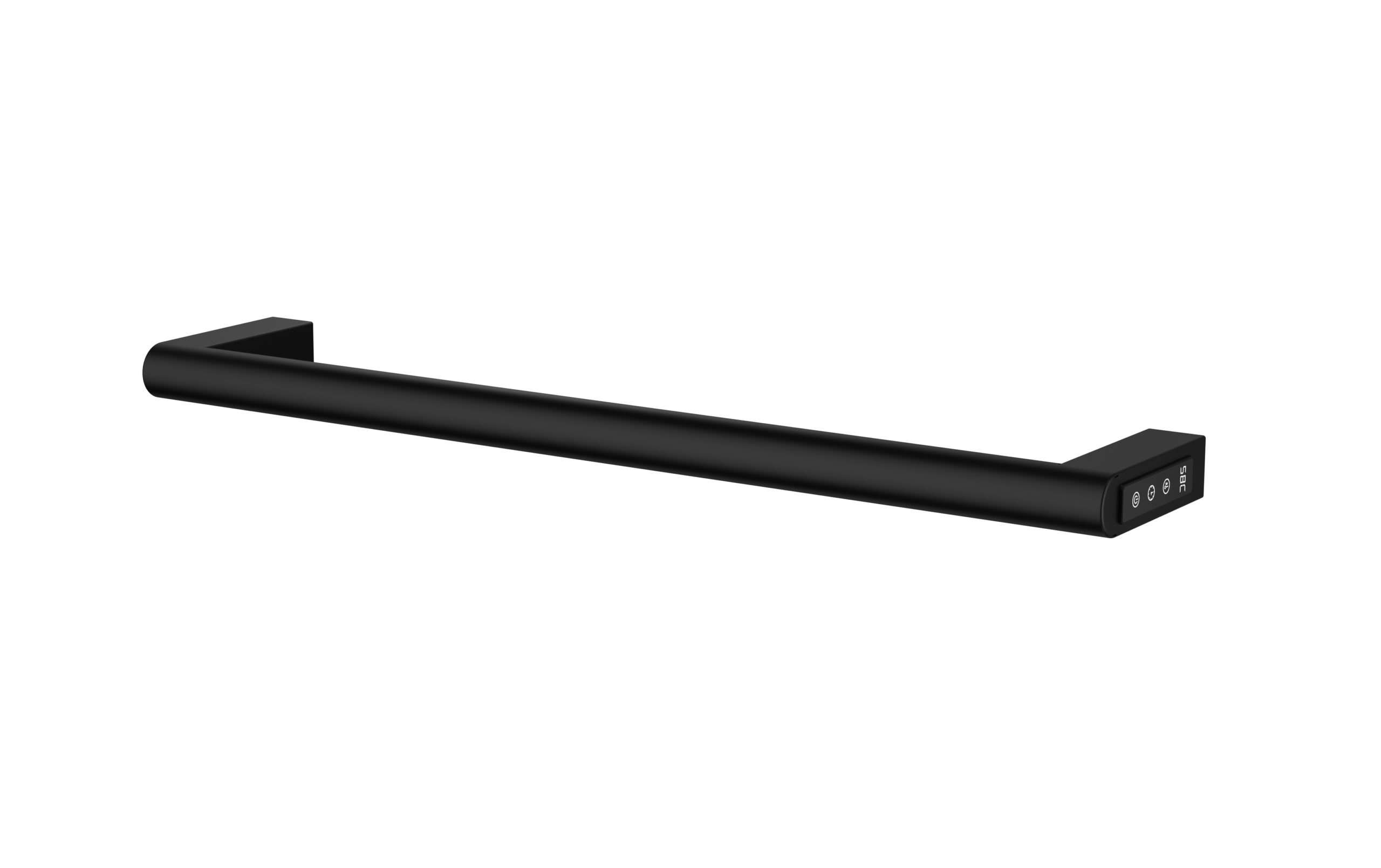 Matt black electric towel rail with timer