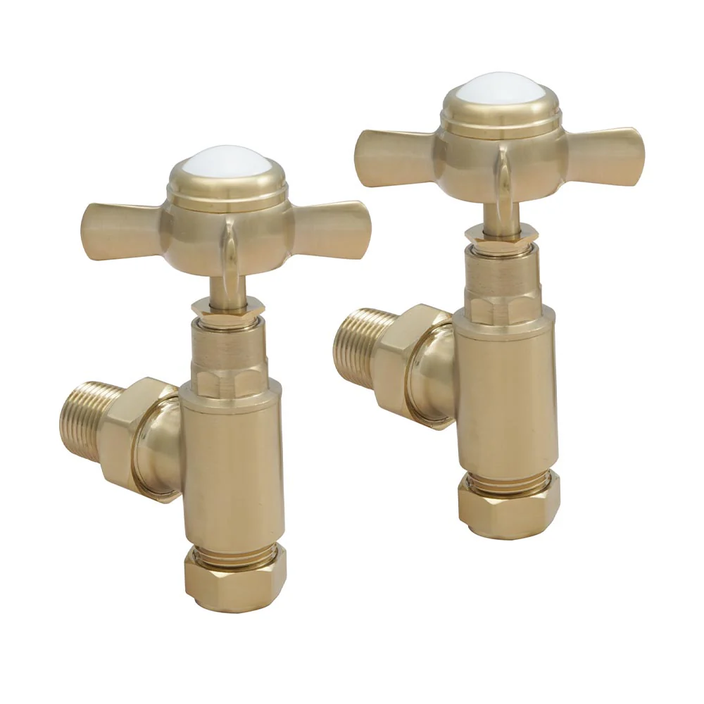 Brushed brass traditional towel rail valves