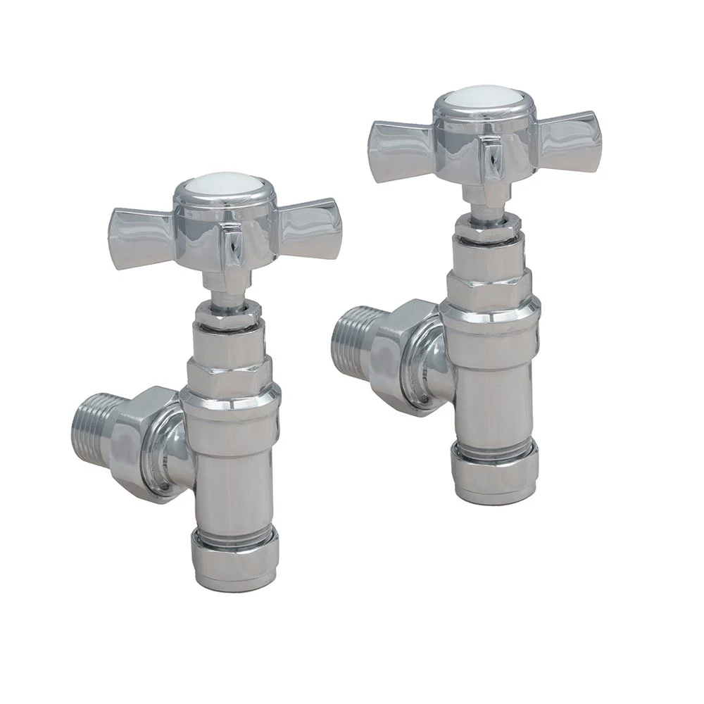 Polished chrome angled towel rail valve