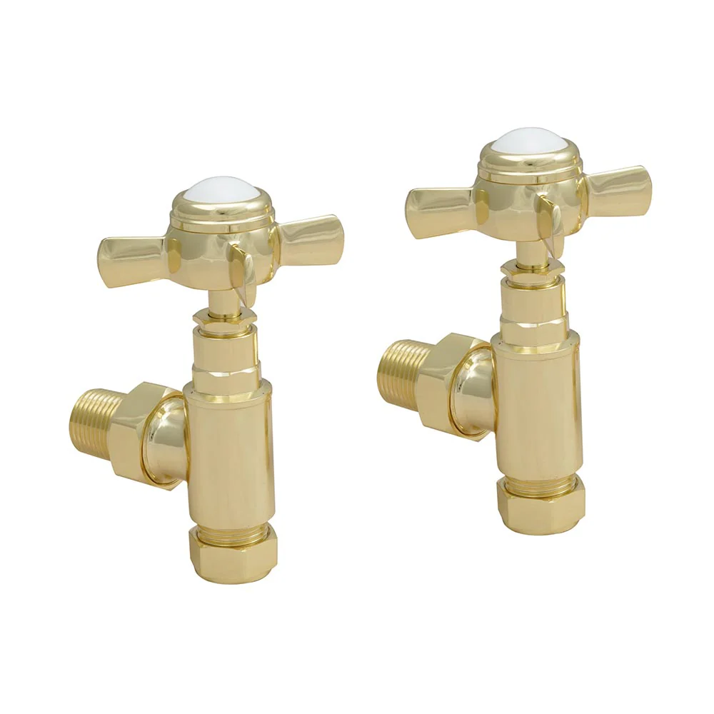 Angled Radiator Valves - Polished Gold