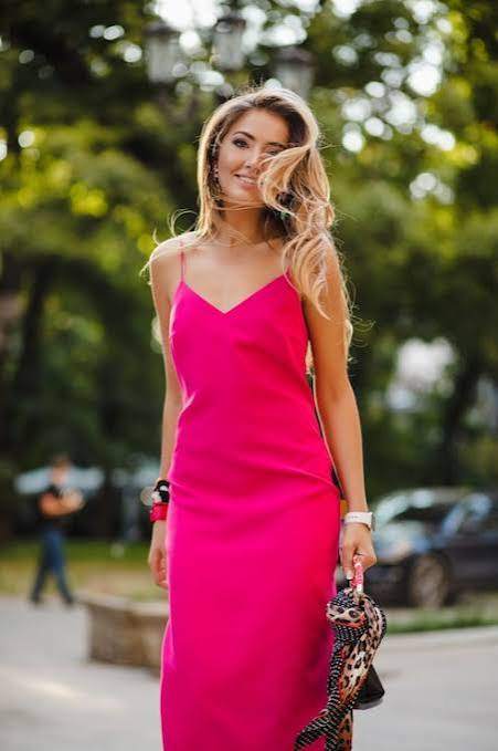Women's Hot Pink Sleeveless Spaghetti Strap Maxi Slip Dress