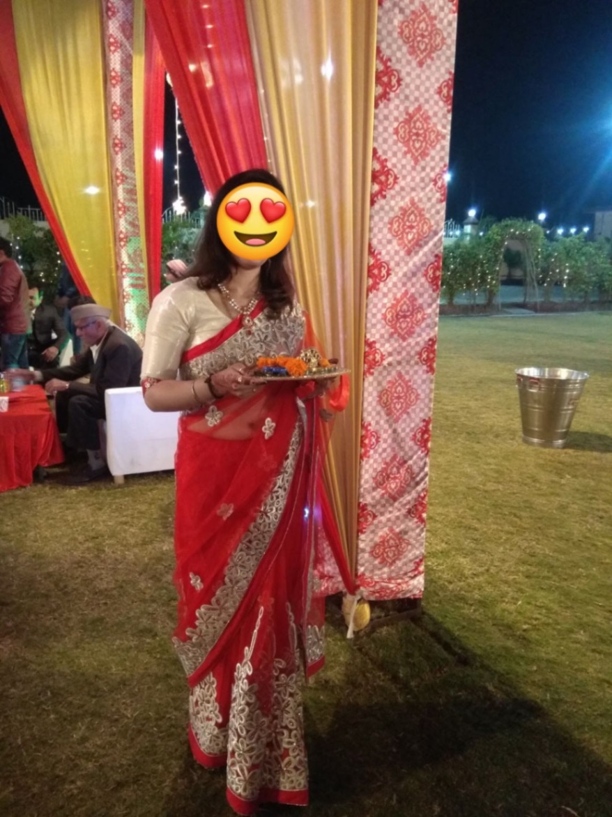 Red saree with white blouse 