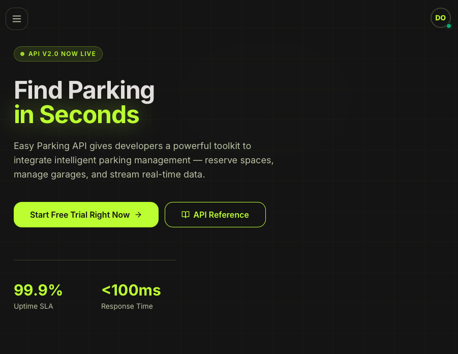 Easy Parking API Documentation Screenshot