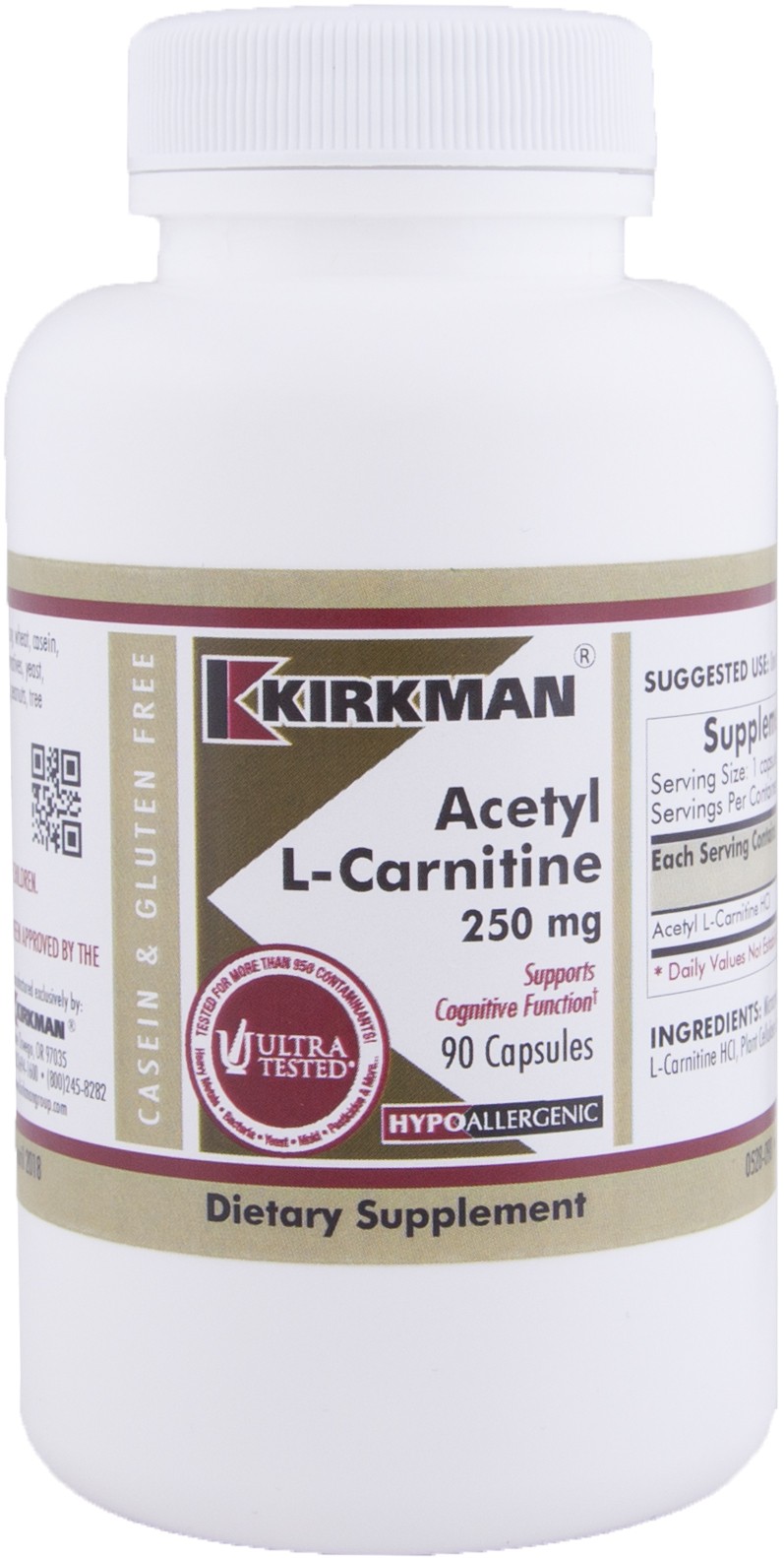 Kirkman.pl Produkty Acetyl LCarnitine 250 mg (Hypoallergenic) 90