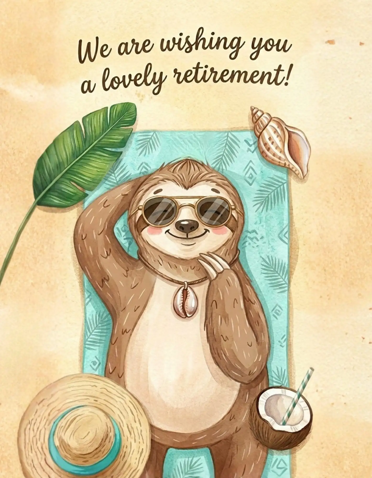 sloth-enjoying-retirement-on-the-beach-group-happy-retirement-card