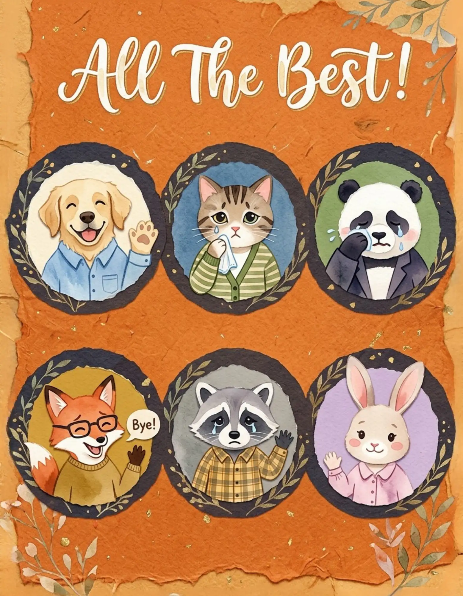 all-the-best-group-leaving-card-cute-office-animals-in-frames