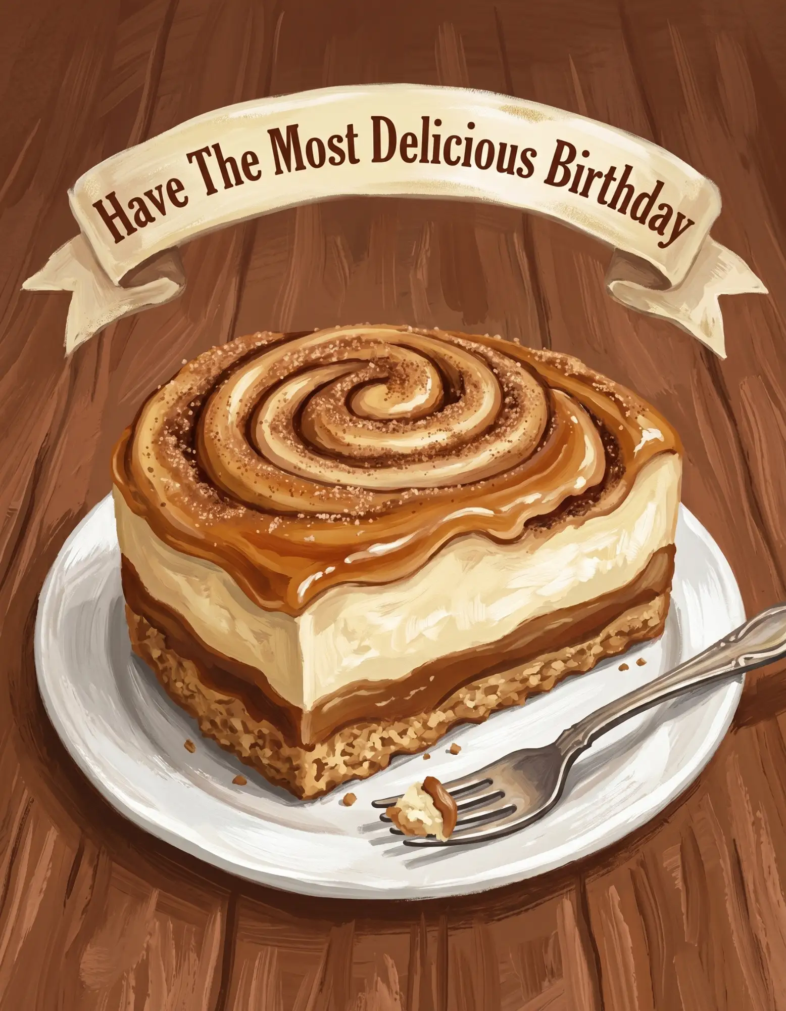 Birthday card with a hand-drawn cake slice illustration.