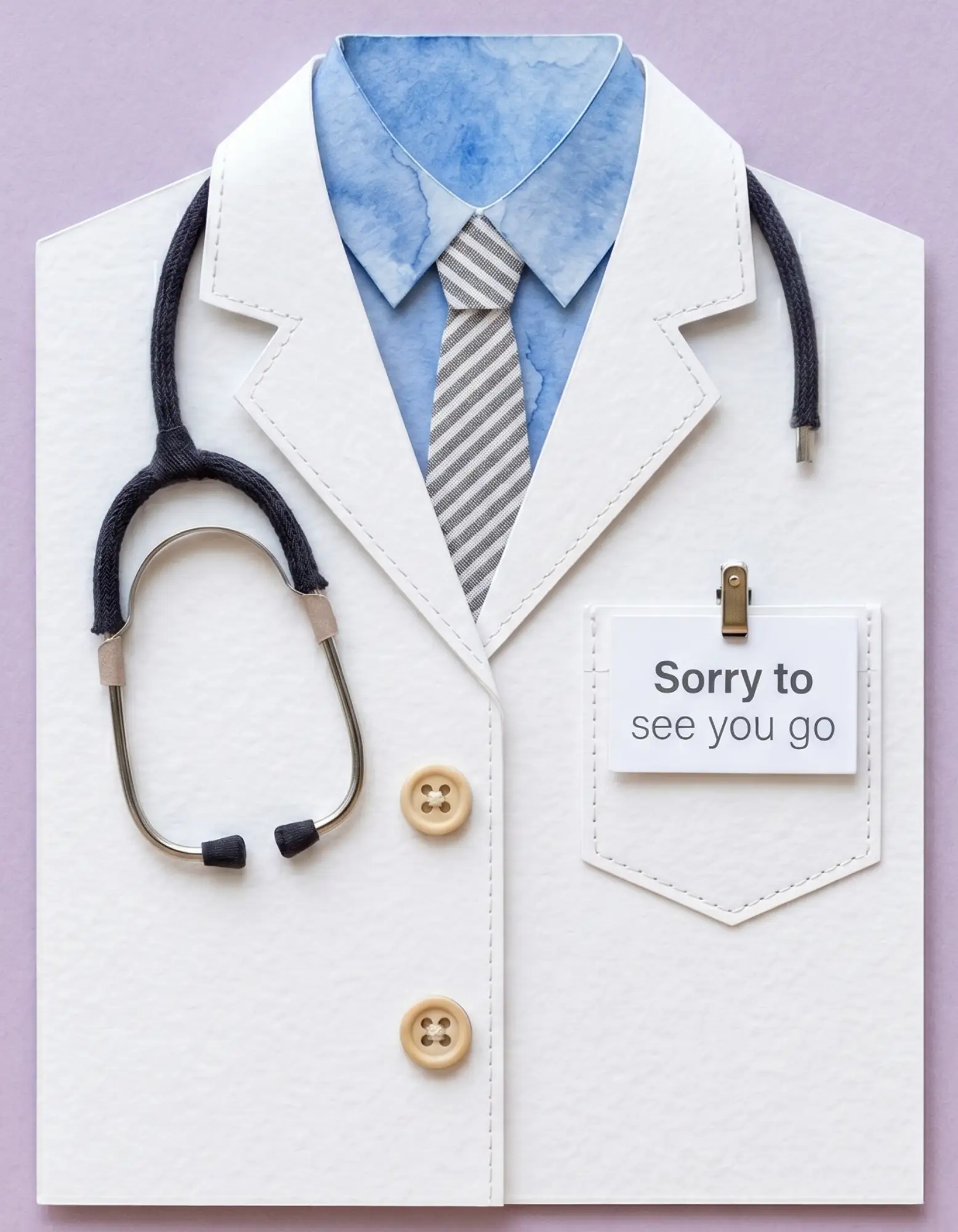 Leaving card with a minimalist doctor's coat design, ideal for medical staff.