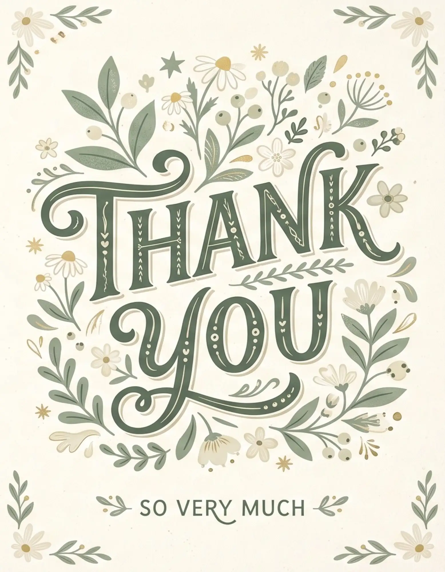 Thank you card with a floral hand-drawn design.
