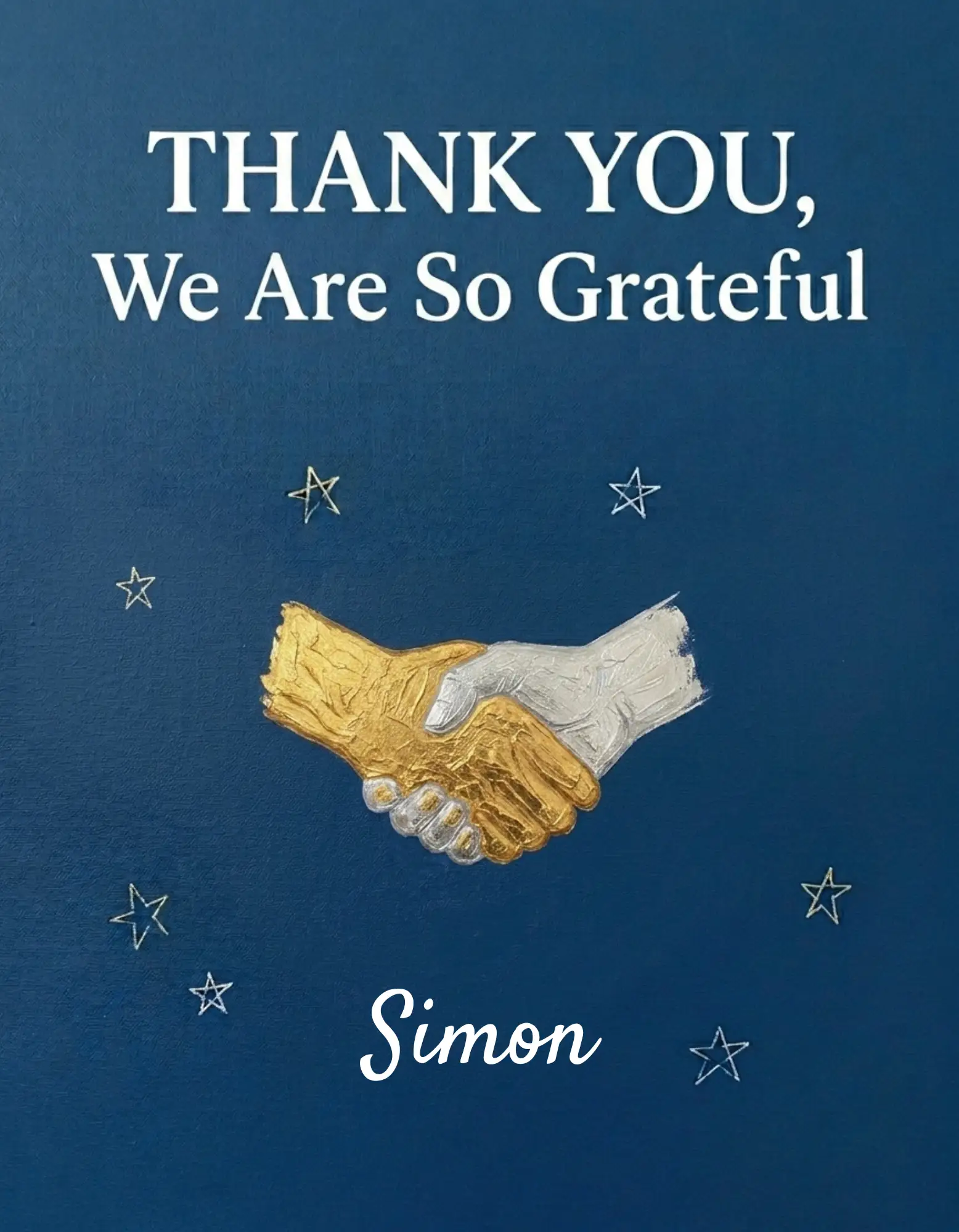 Thank you card with a minimalist handshake design.