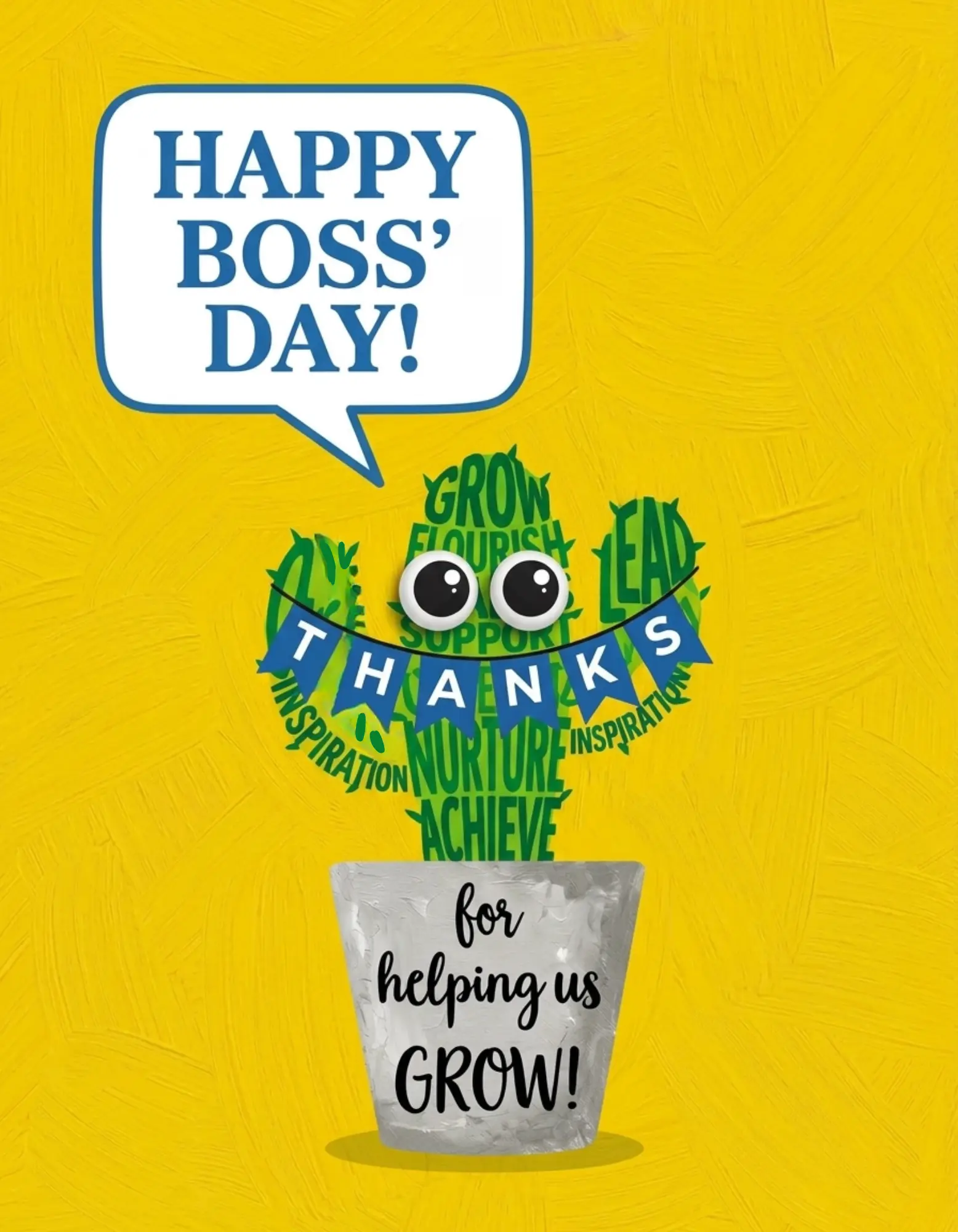 Boss's Day card with a cartoon cactus. Perfect for a boss.