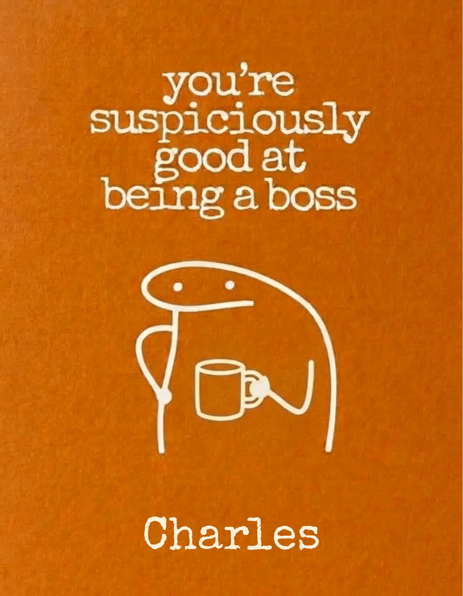 Funny cartoon card for a boss on an orange background.
