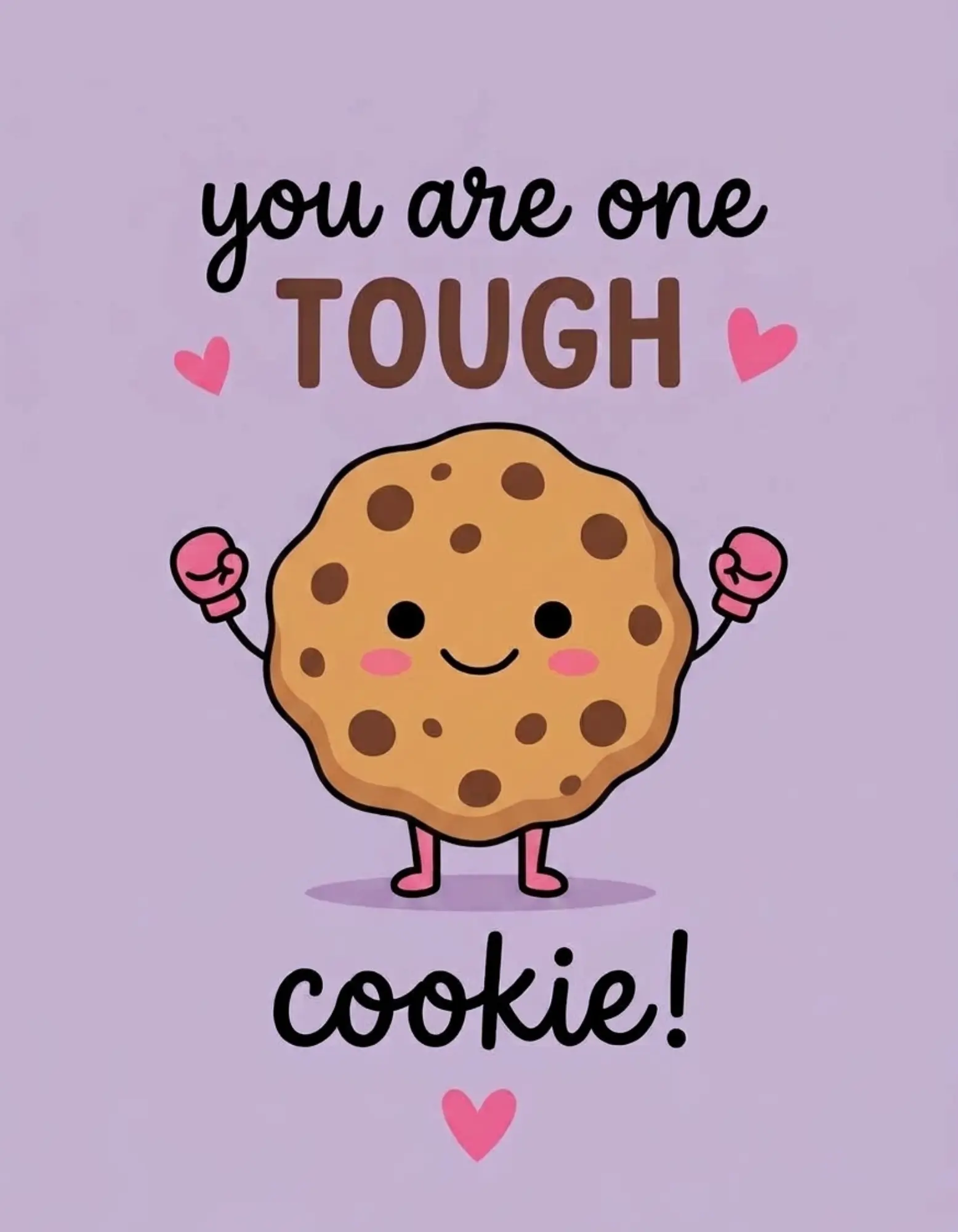 Well done cartoon card with a cheerful cookie in boxing gloves.