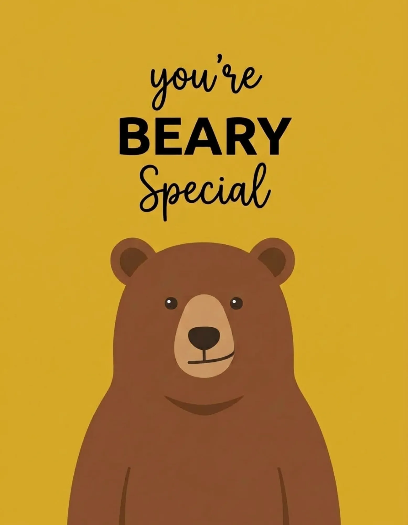 Thank you card with a cartoon bear on a yellow background.