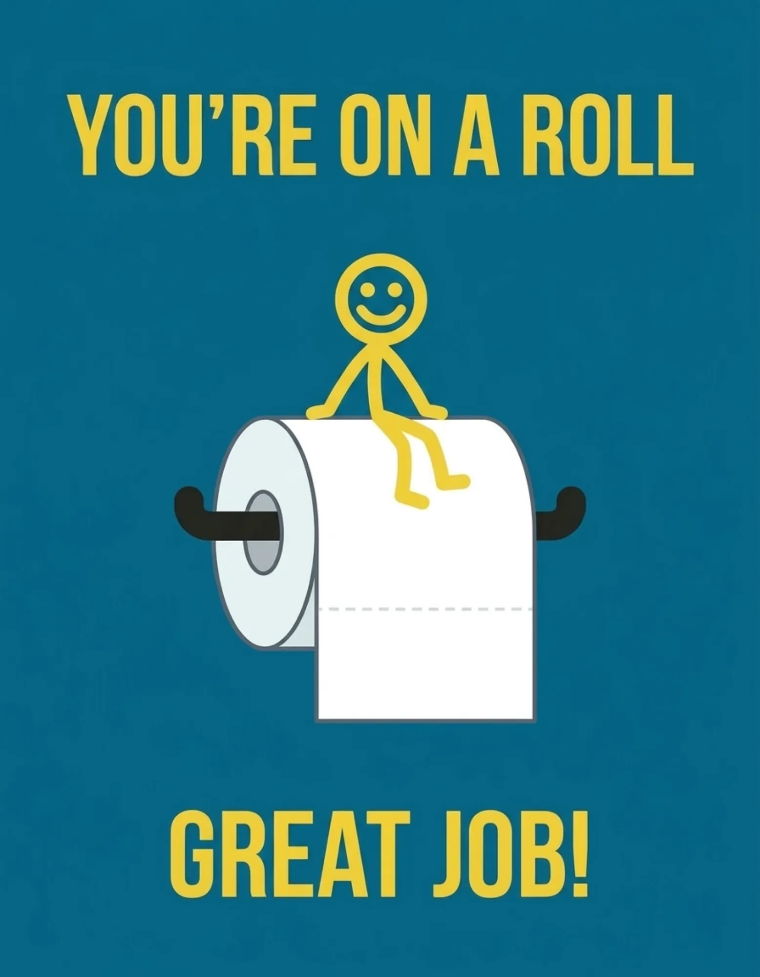 Thank you card with a cartoon design featuring a stick figure on a toilet roll.