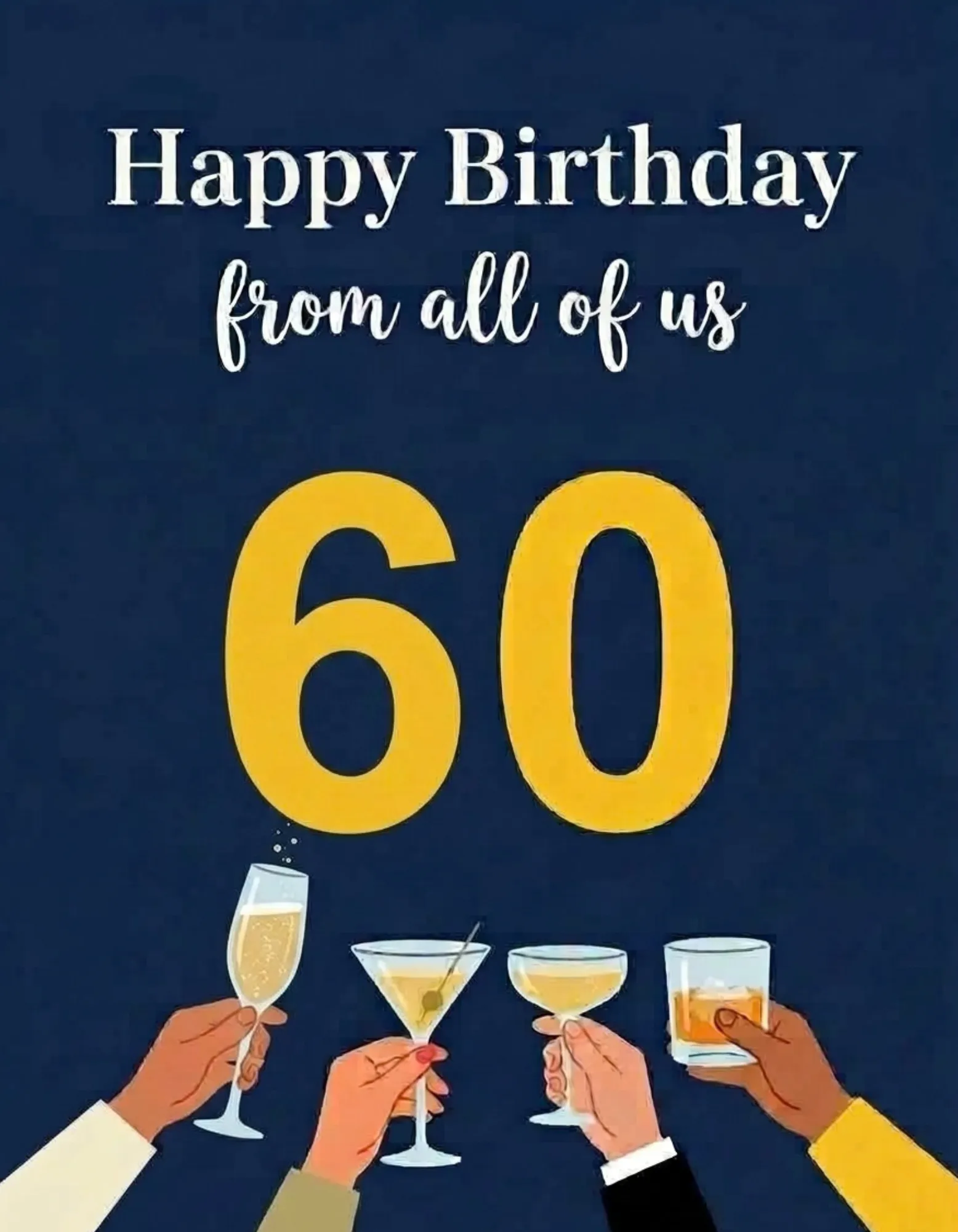 60th birthday card with elegant drink glass illustrations.