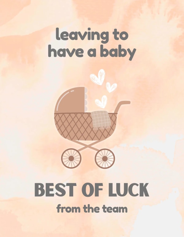 Vintage baby carriage card with pink hearts, celebrating maternity and welcoming a new baby, perfect for colleagues or fri...
