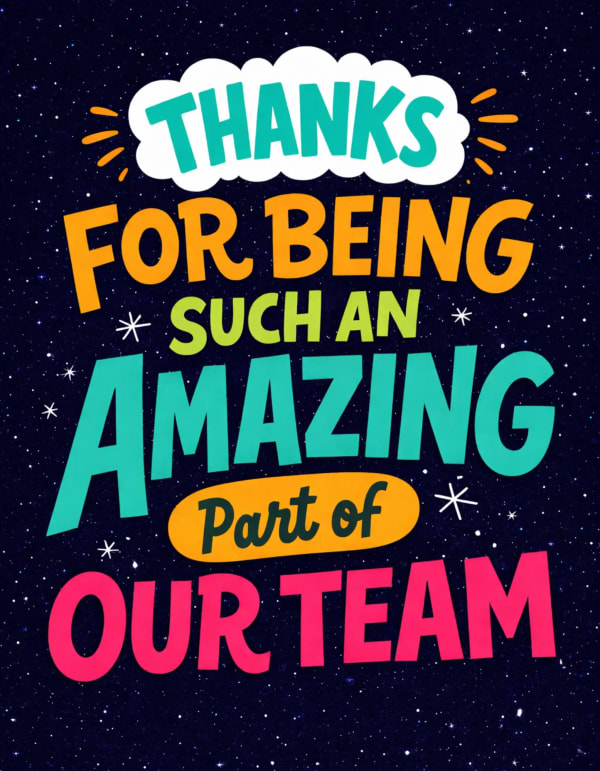 Vibrant group leaving card with colorful design and starry night background, celebrating a colleague's contribution.