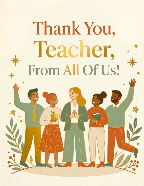 Illustration of a diverse group showing gratitude to a teacher.