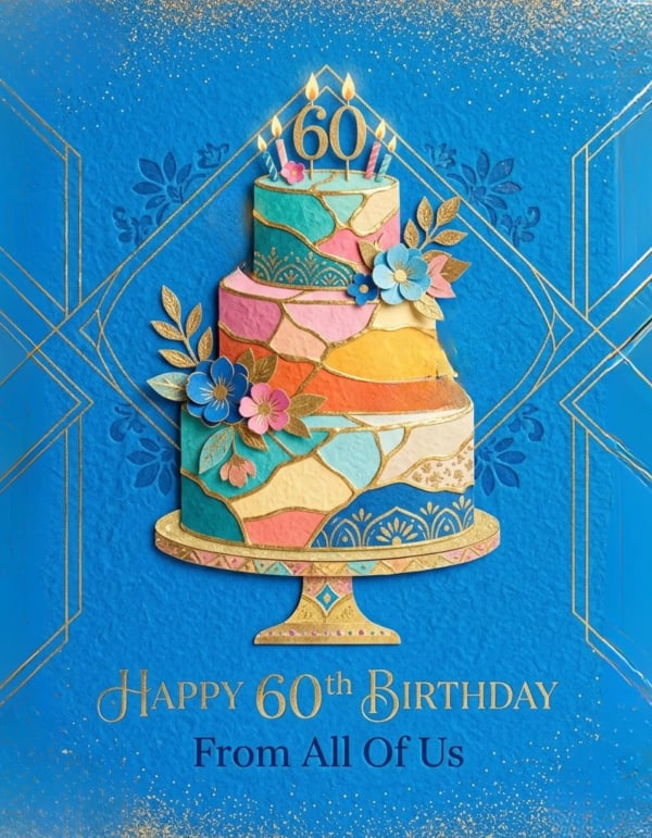 Elegant cake design with floral accents and golden details for a 60th birthday.