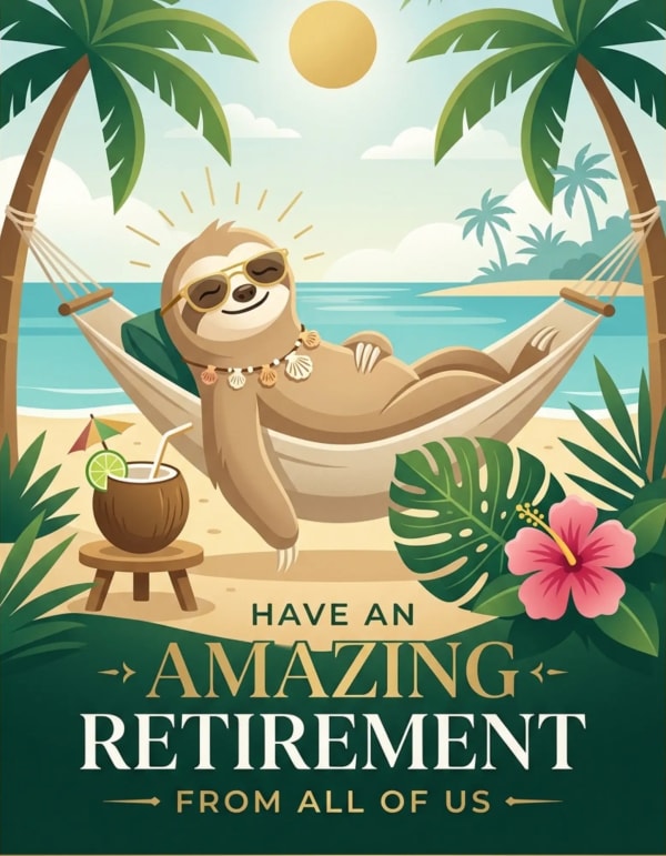A sloth relaxes in a hammock on a tropical beach, enjoying a peaceful retirement.