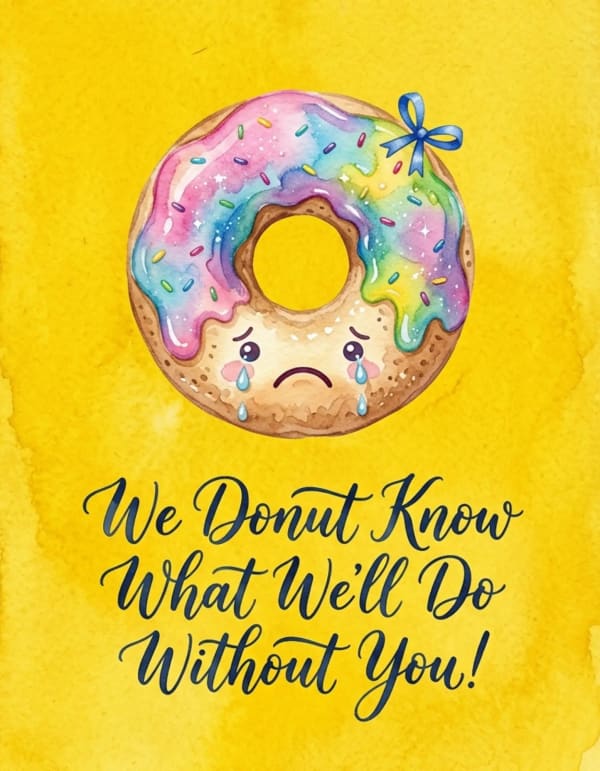 Illustrated doughnut with a sad face and colourful icing on a bright background.