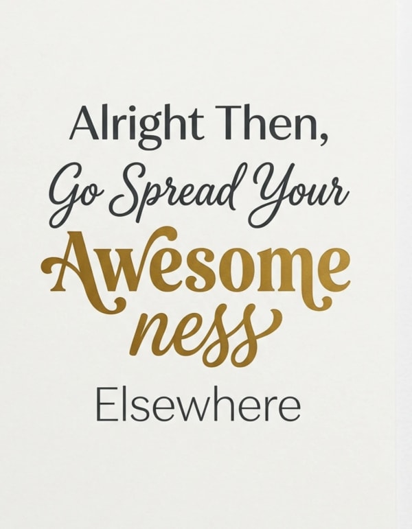 Elegant leaving card with stylish script and bold typography.