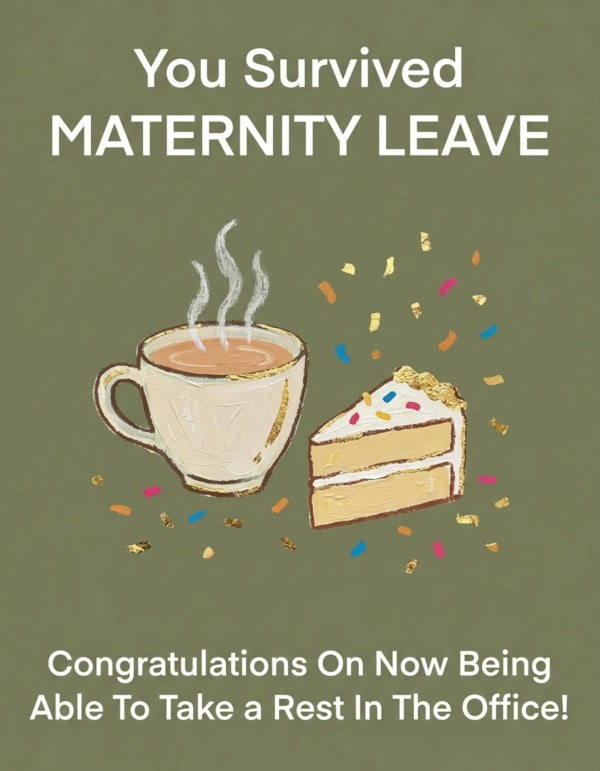 Cup of tea and slice of cake with confetti on a green background.