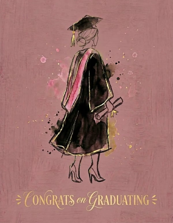 Graduation card with a watercolour graduate illustration.