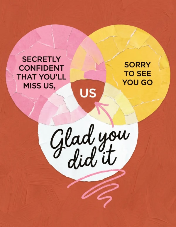 Leaving card with colourful Venn diagram motif.