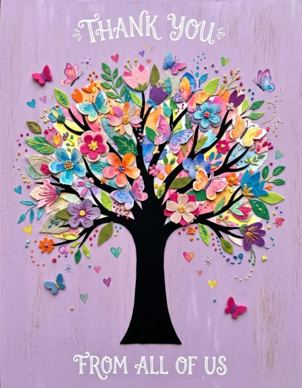 Thank you card with a vibrant floral design.