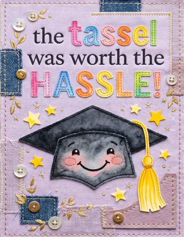 Graduation card with a playful cartoon design and celebratory accents.