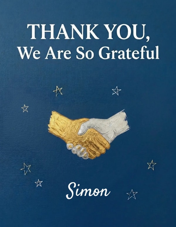 Thank you card with a minimalist handshake design.