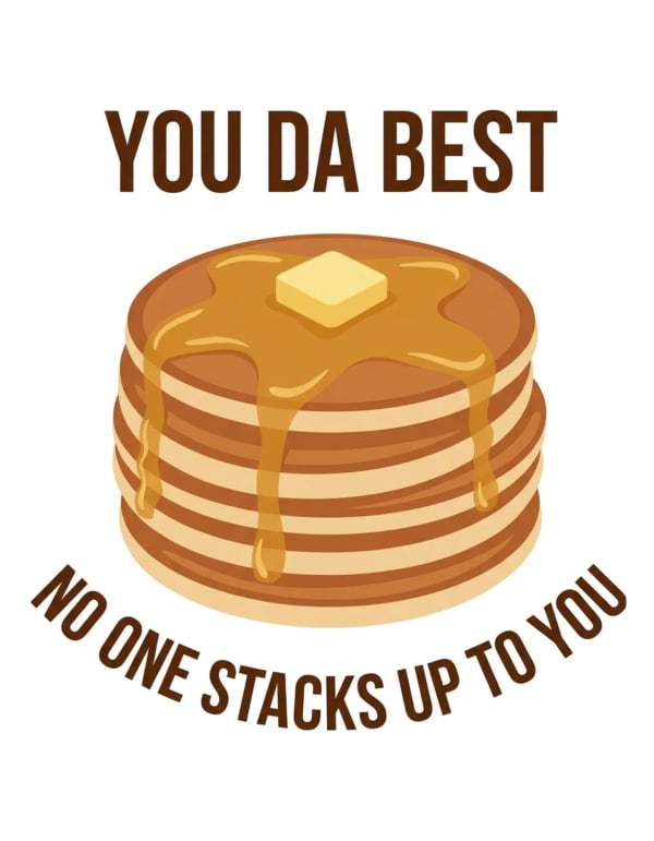 Thank you card with cartoon pancakes and a playful tone.