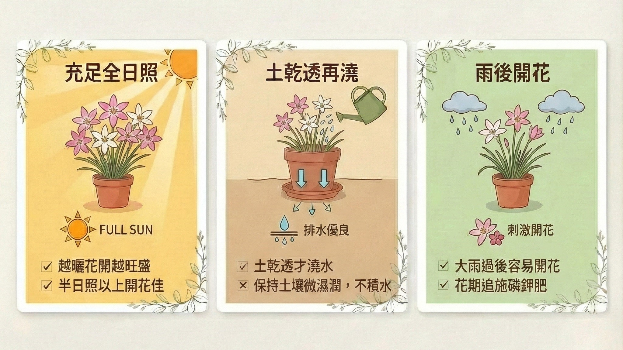 風雨蘭、韭蘭、葱蘭、球根花卉、庭院花卉推薦、居家園藝植物