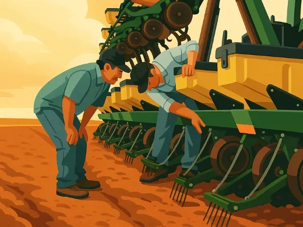 Tecnologia Precision Planting sendo aplicada em campo agrícola