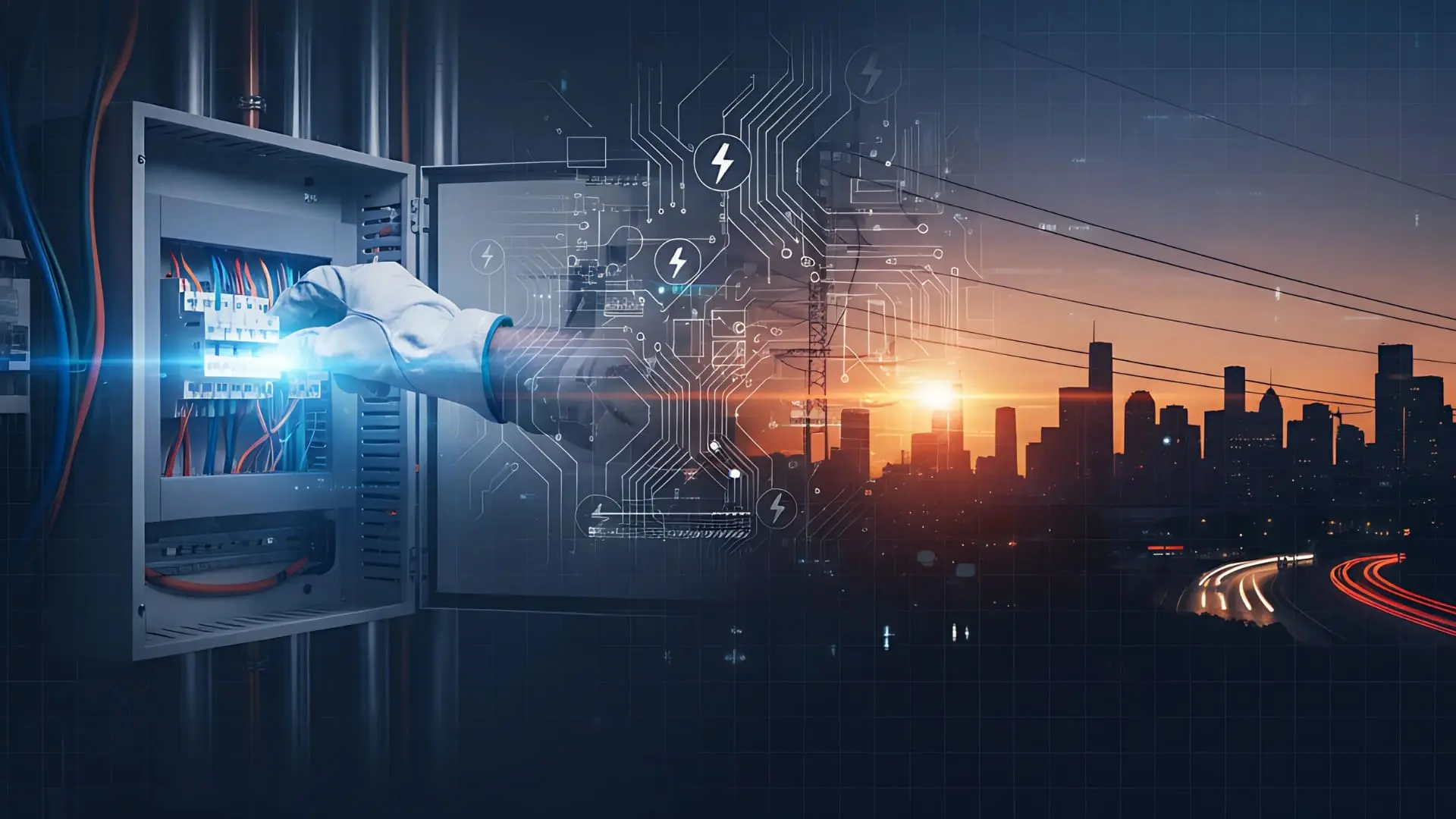 Eletricista trabalhando em um painel elétrico