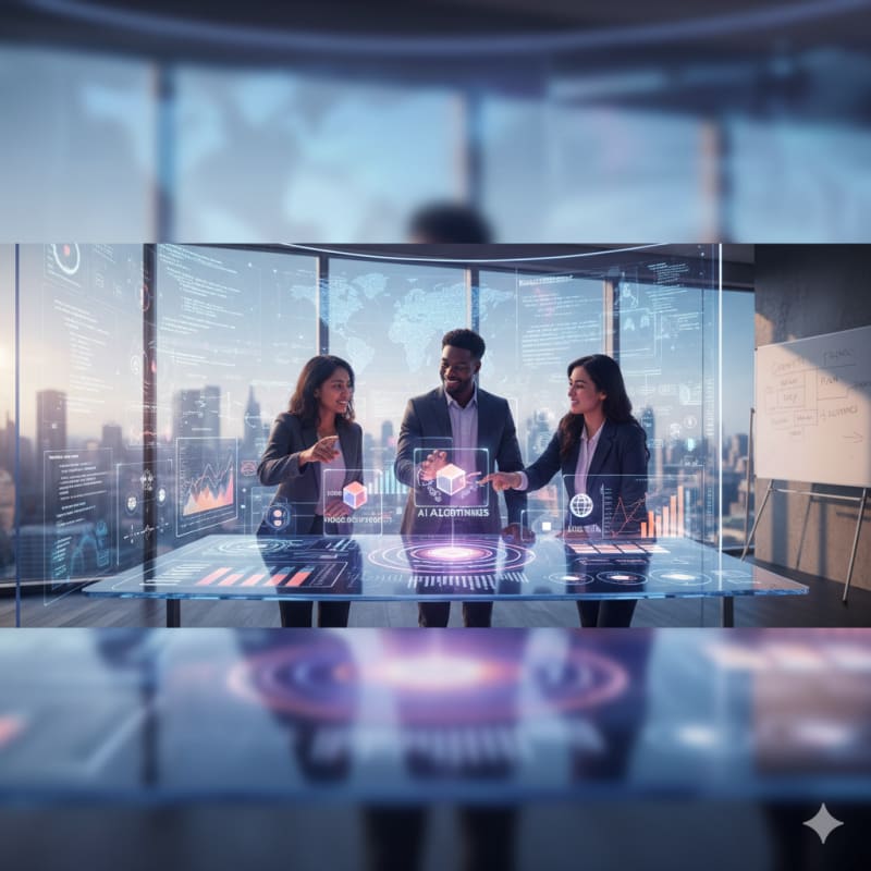 equipo trabajando en estrategia y tecnología