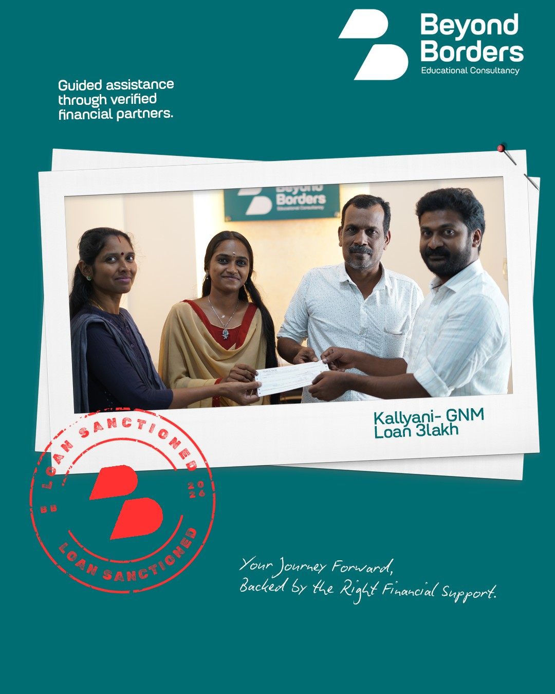 Student receiving education loan assistance through Beyond Borders Study Kochi