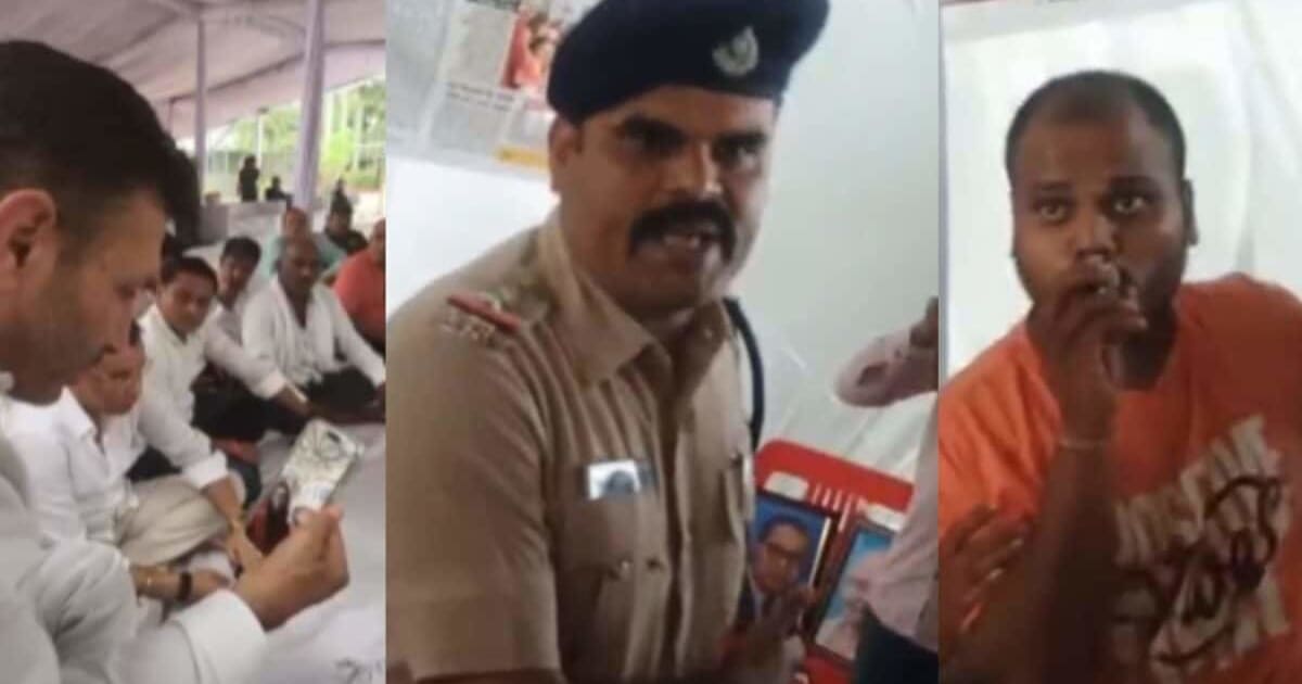 भोपाल में 5 दिन से अनशन पर बैठे अभ्यर्थी की तबीयत बिगड़ी, पुलिस उठाकर ले गई अस्पताल; जीतू पटवारी भी कूदे