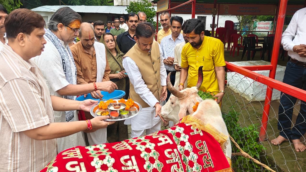 गौपूजन करते उपमुख्यमंत्री