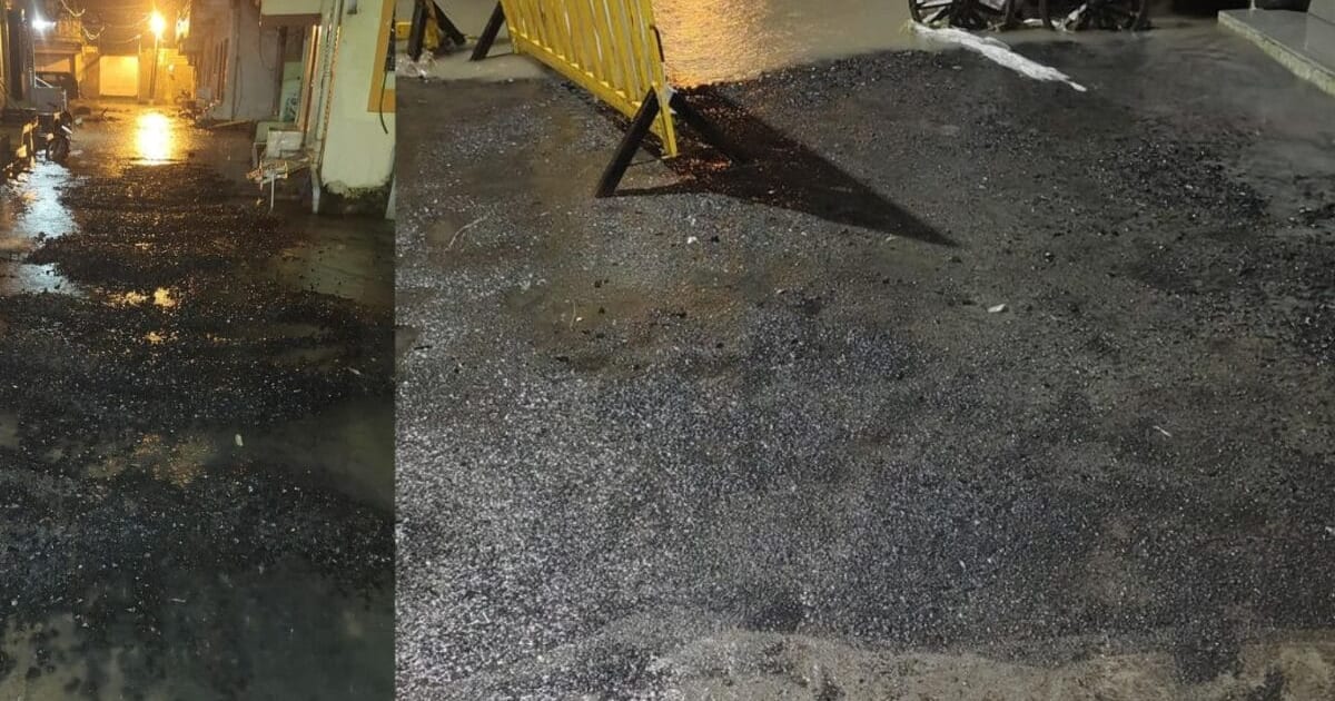 MP में ये कैसा विकास है? मूसलाधार बारिश के बीच डाली गई सीसी रोड, पानी में बहाया बजट