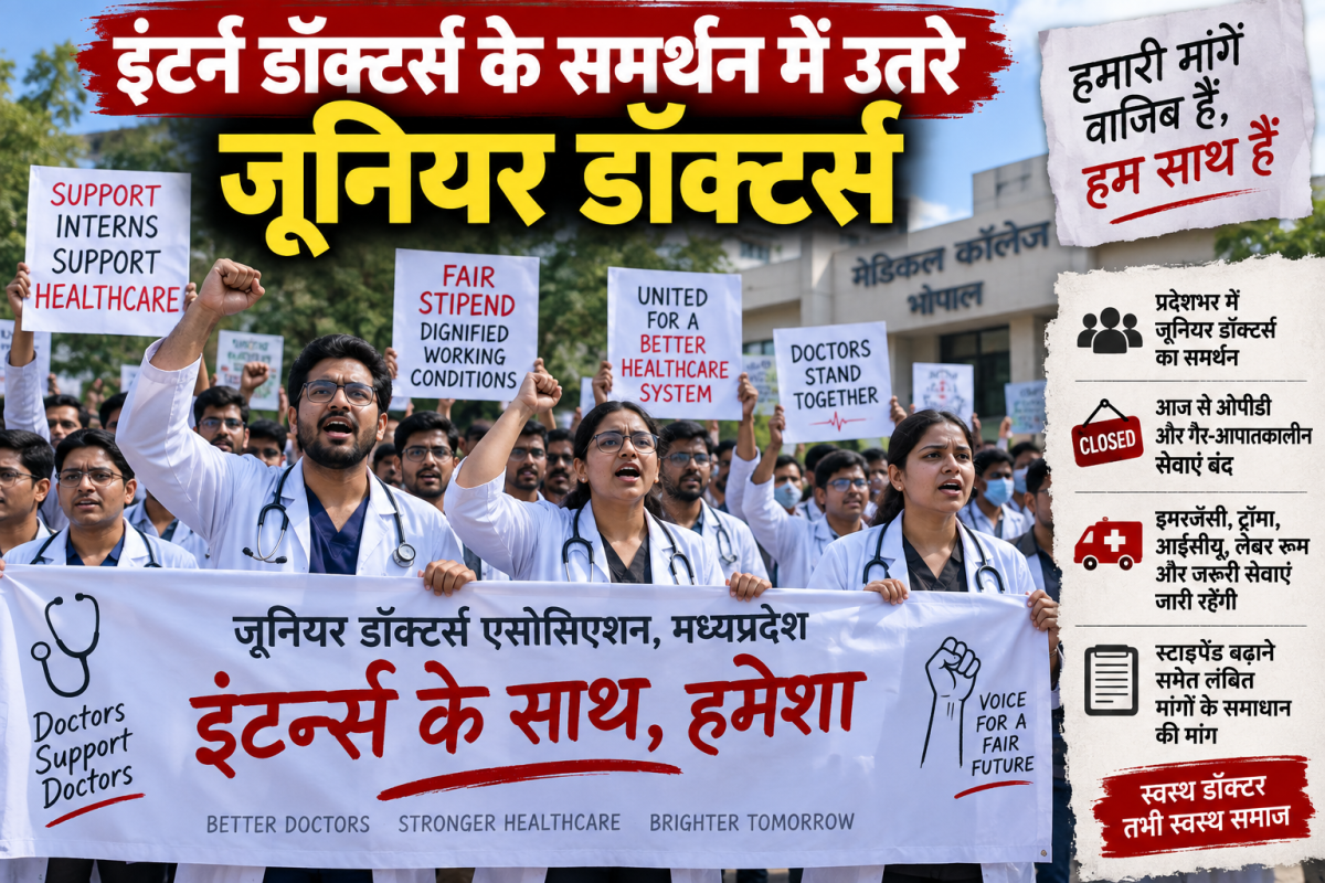 इंटर्न डॉक्टरों के समर्थन में प्रदेशभर में जूनियर डॉक्टर लामबंद, आज से ओपीडी और गैर-आपातकालीन सेवाएं बंद