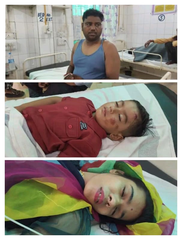 केनरा बैंक पैसे निकालने जा रहा था परिवार, हंस बिल्डिंग के पास बुलेट सवार ने मारी जोरदार टक्कर; पति-पत्नी और 4 साल का मासूम घायल