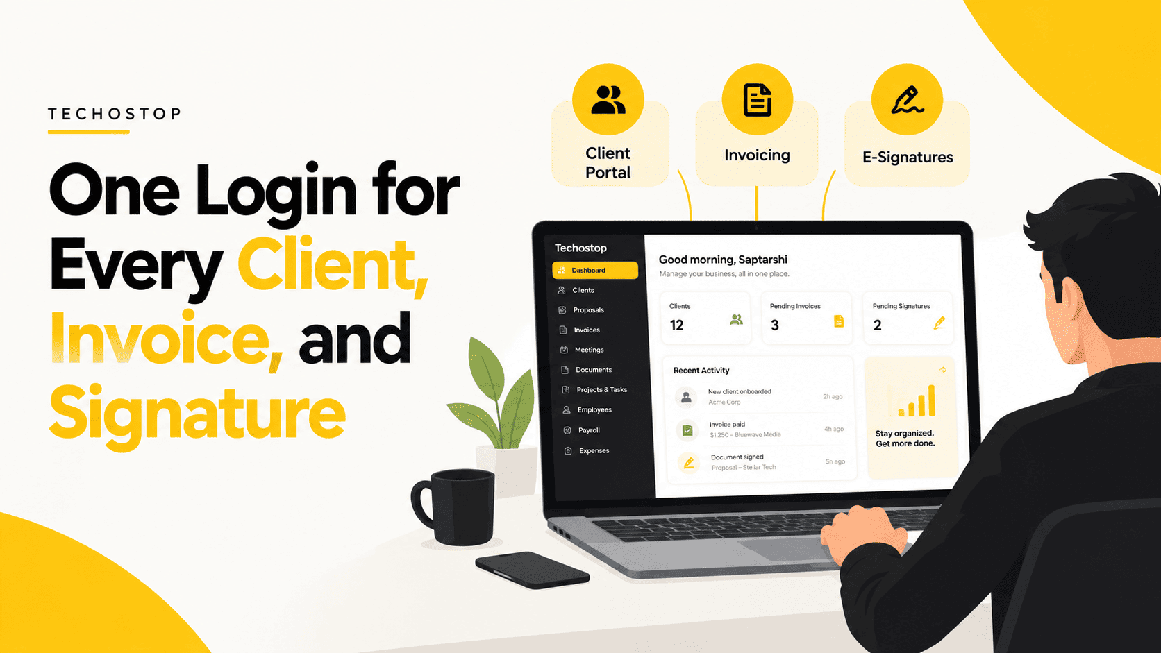 TechoStop: One Login for Every Client, Invoice, and Signature