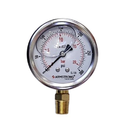 MANOMETRO ACERO INOX C/GLICERINA 2.5IN 1/4NPT 0-300 PSI/BAR